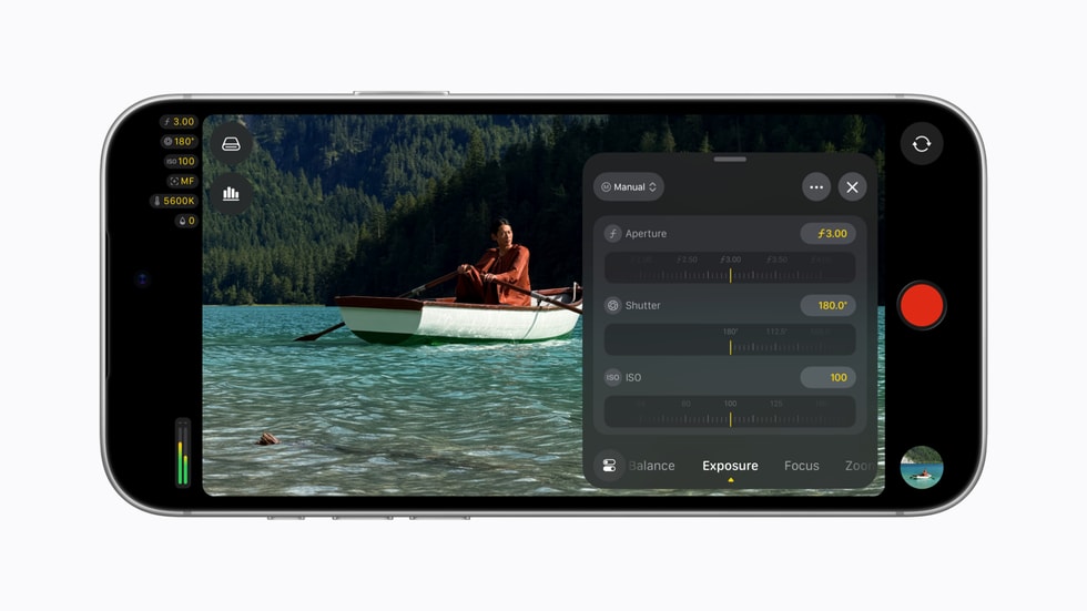 Ovládání proměnné clony hlavního fotoaparátu v aplikaci Final Cut Camera