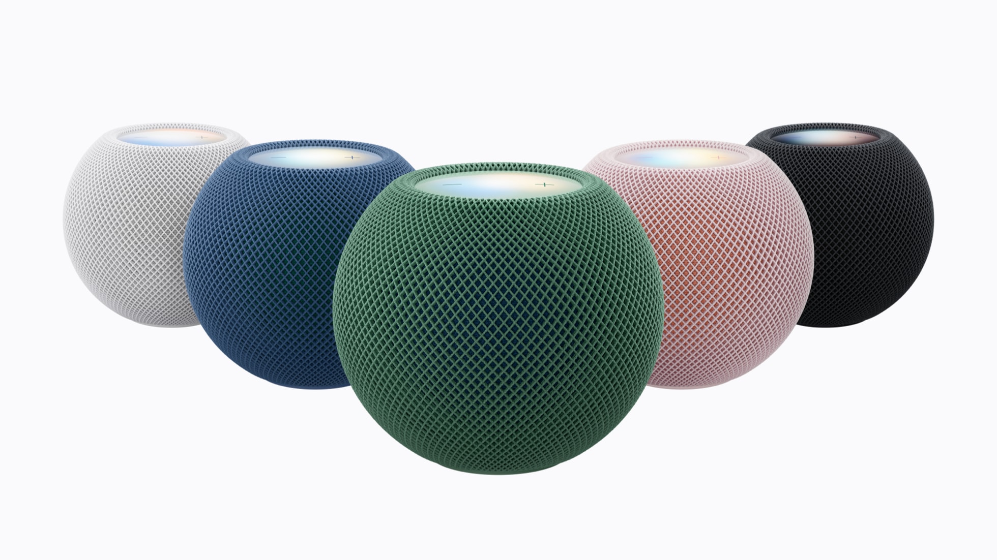 HomePod mini druhé generace v růžové, zelené, modré, bílé a půlnoční barvě