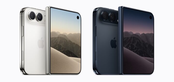 Skládací iPhone Duo ve dvou barevných variantách, rozložený i složený