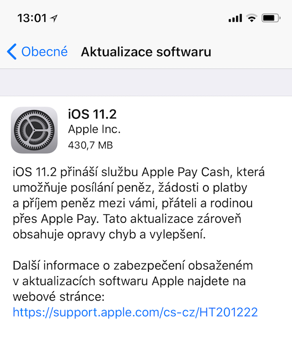 aktualizace iOS 11.2